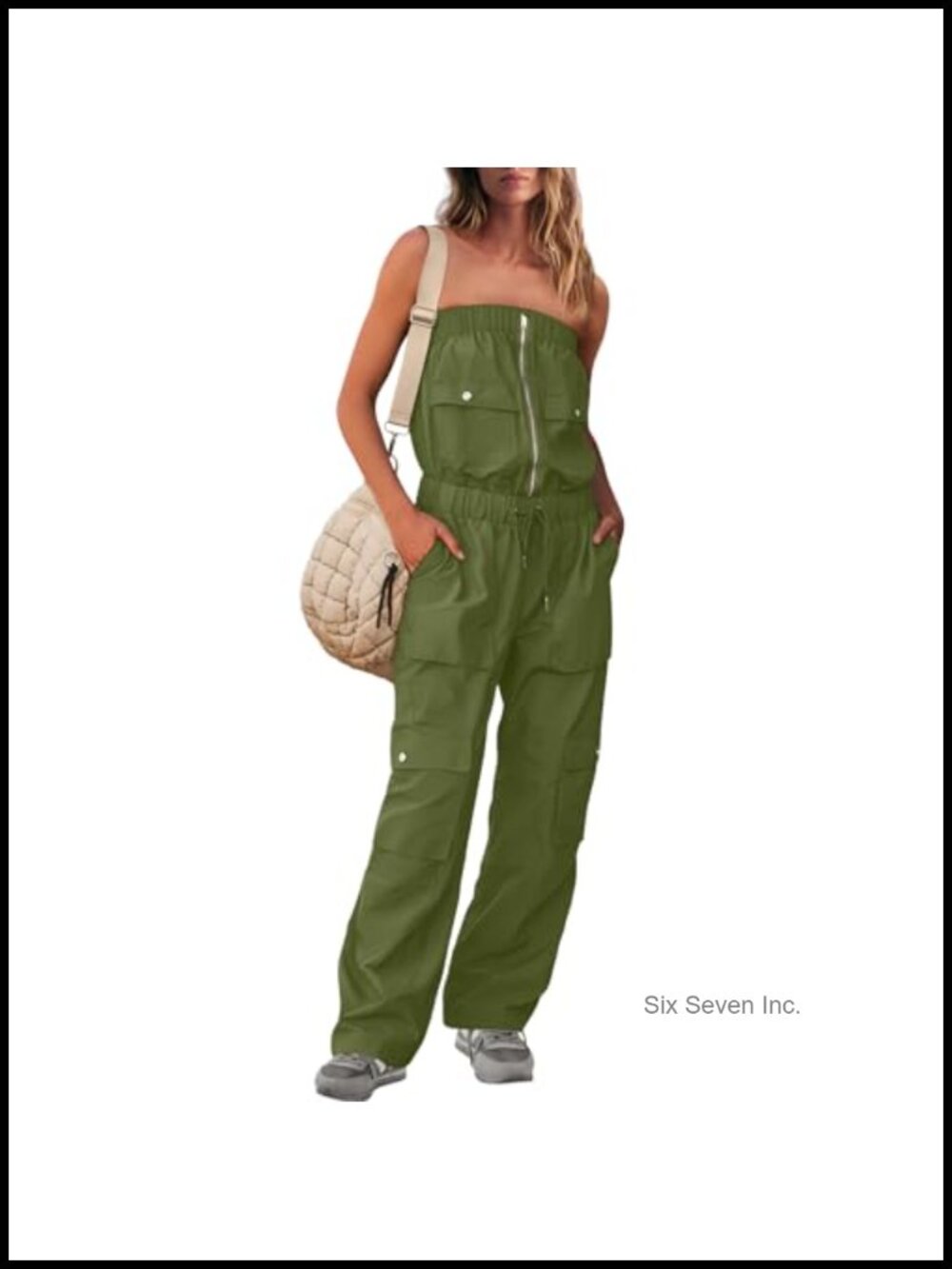 Strapless Jumpsuit Womens Wide Leg Tube Top Cargo Romper Pockets Summer Travel